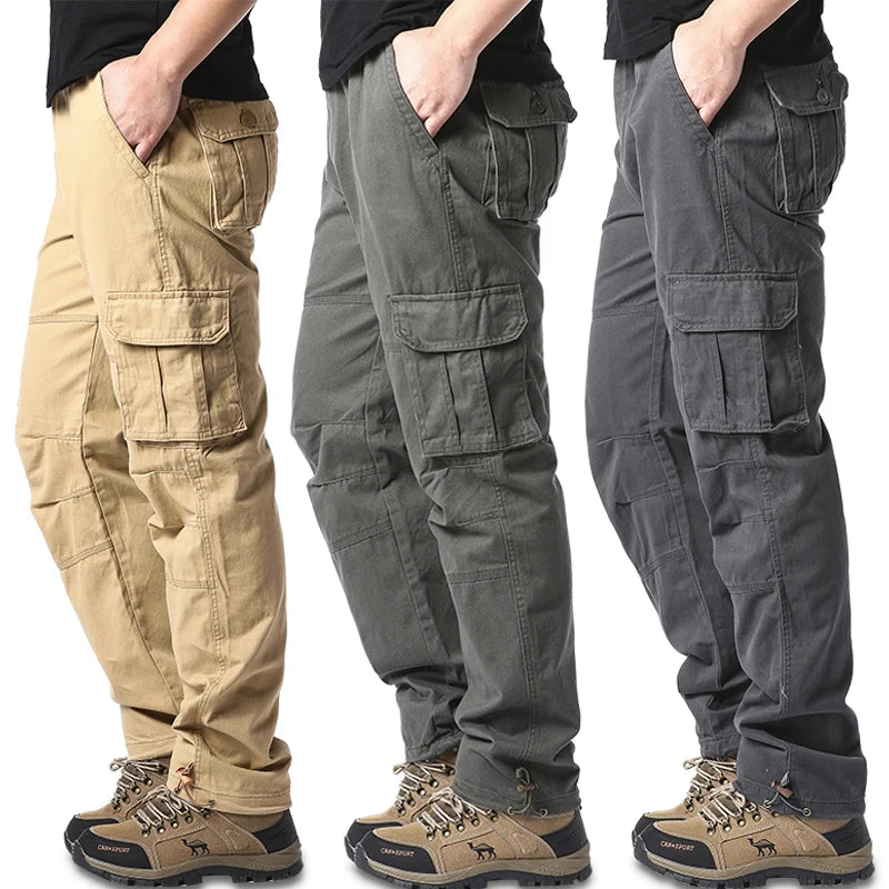 Men's Tactical Cargo Pants - Large Pockets Elastic Waist - Pure Cotton Outdoor