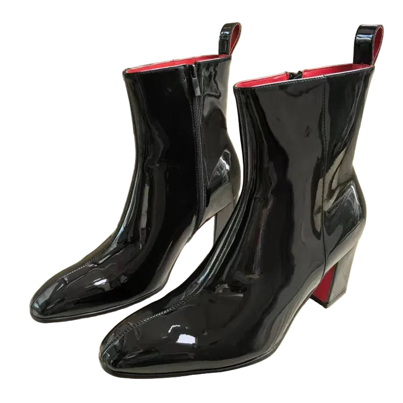 PATENT NOIR - Men's Luxury Patent Leather Chelsea Boots - Pointed Toe, Handmade, Mid-Calf