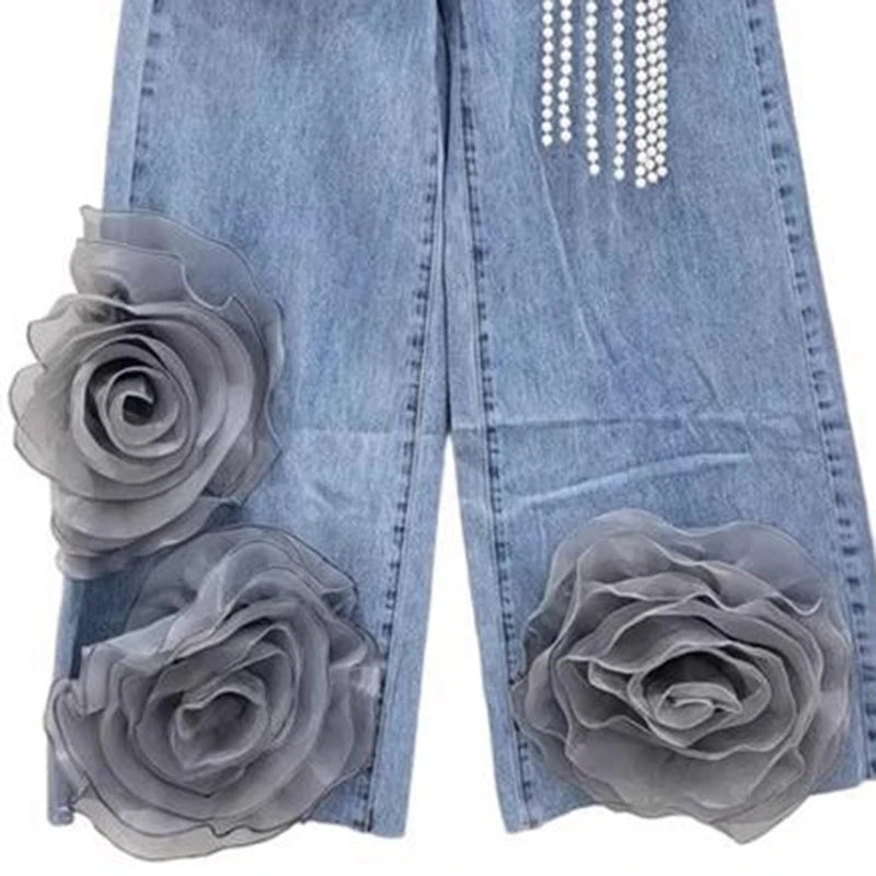 3D Floral High Waist Wide Leg Jeans