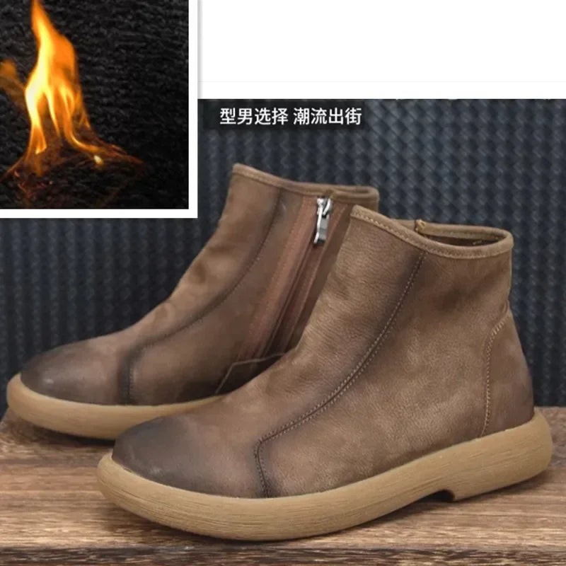 Handmade Genuine Leather Ankle Boots – Retro Unisex