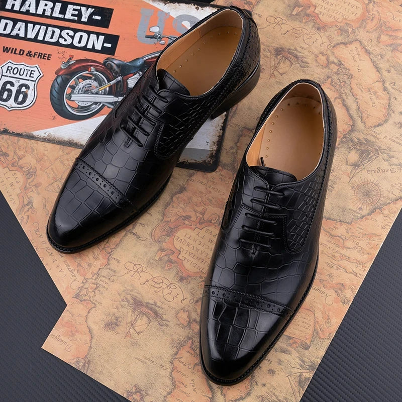 PRINT LUXE - Men's Genuine Leather Oxford Dress Shoes - Formal Evening Office