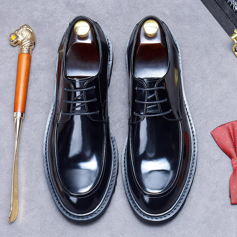 BRIGHT STEP - Polished Cowhide Derby Shoes - The Shine That Commands Respect
