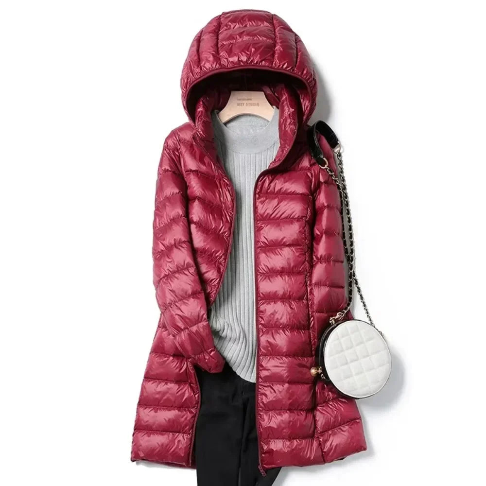 Slim Long Parka – Detachable Hood Light Down Fill