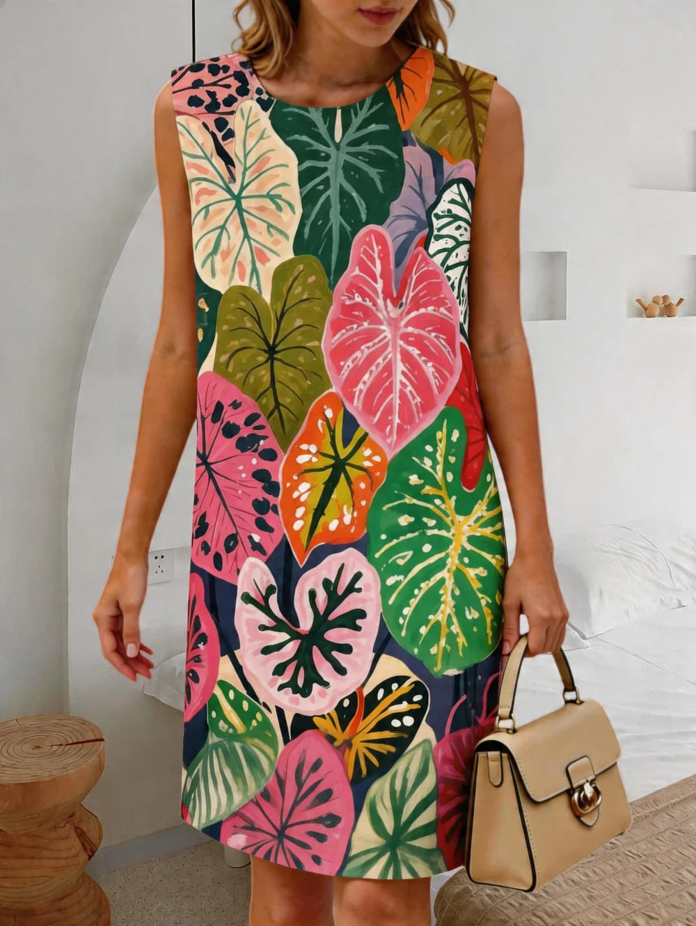 2026 New Women's Casual Dresses Tropical Plant Graphic Printing Bright Colors Fashion Sleeveless Outdoor Hawaii Women's Clothing