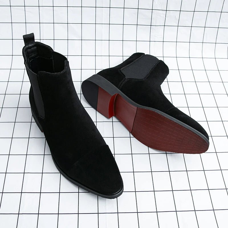 Men's Chelsea Boots - Slip-On Business Ankle Boots Round Toe Low Heel