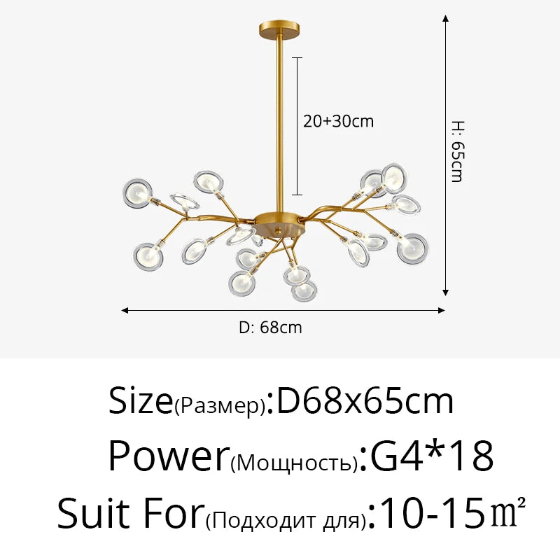 Nordic Firefly LED Chandelier – 9 to 54 Heads, Black or Gold