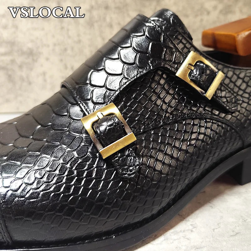 SERPENT MONK - Snake Print Double Monk Shoes - Luxury Detail, Everyday Confidence