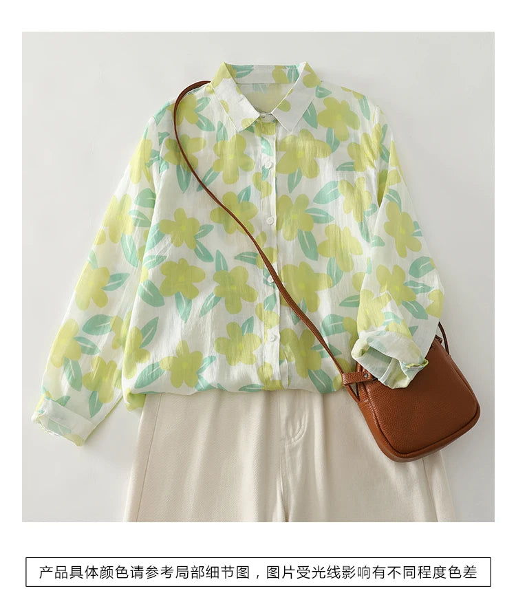 PRINTED LOOSE BLOUSE - Polo Neck, Full Sleeve, 15 Colors - Soft Season
