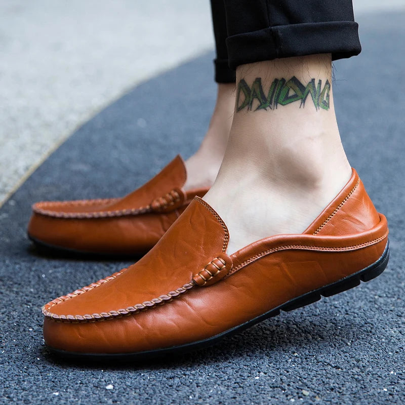 DOCK LUXE - Men's Genuine Leather Slip-On Loafers - Casual Boat Shoes, Sizes 37-47