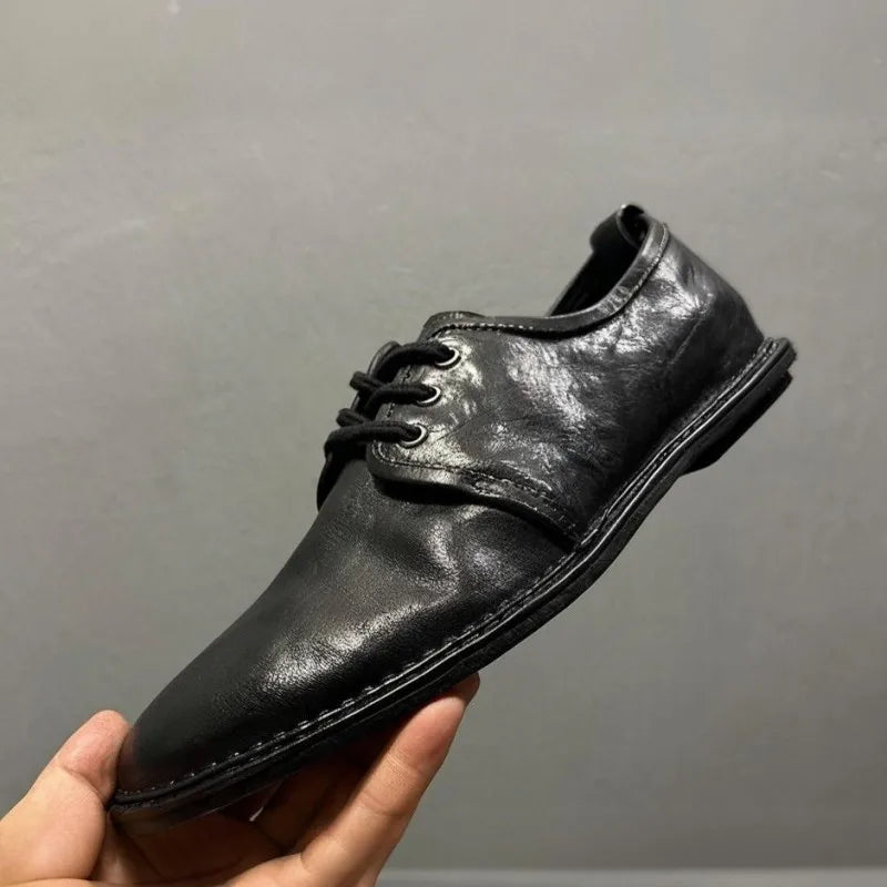Men's Horsehide Genuine Leather Derby Shoes - British Style Handmade Business EU 38-44