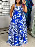 VONDA Plus Size 5XL Summer Bohemian Printed Maxi Dresses Sleeveless Party Beach Sundress Tank Long Vestido Casual Holiday Robe