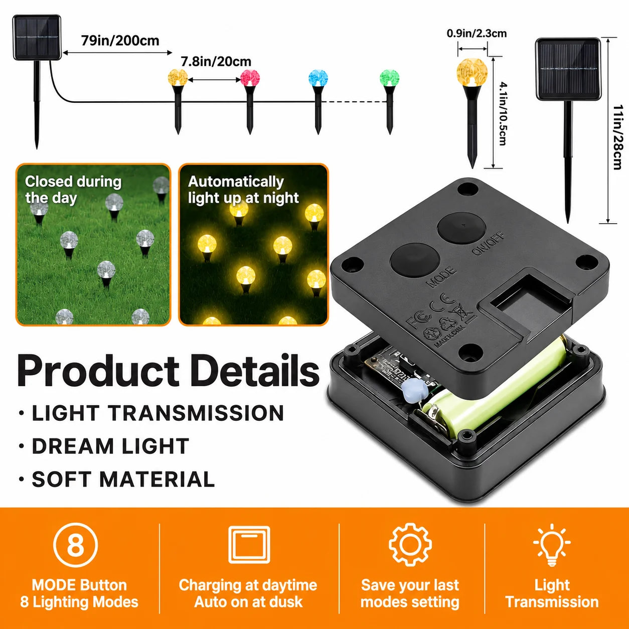 SOLAR CRYSTAL GARDEN LIGHTS - 20-Piece, RGB Options - 8-Mode Pathway Glow