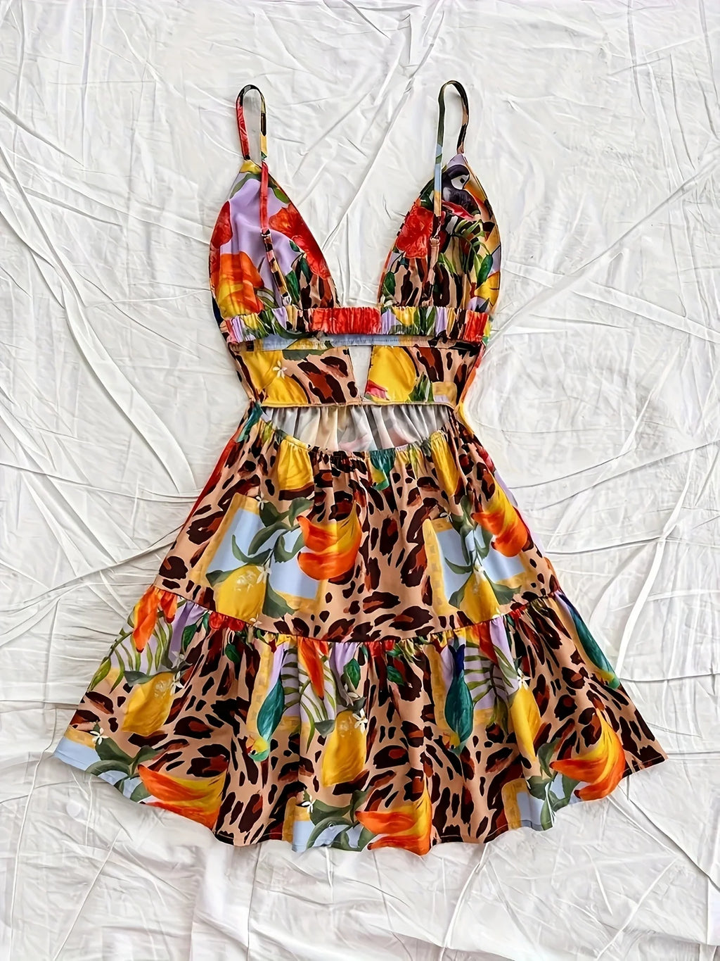 Fashion ladies floral print lace camisole V-neck backless sexy holiday shoulder strap elastic beach dress female