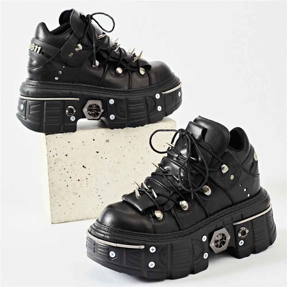 Punk Rivet Ankle Boots – Lace-Up Platform Butterfly