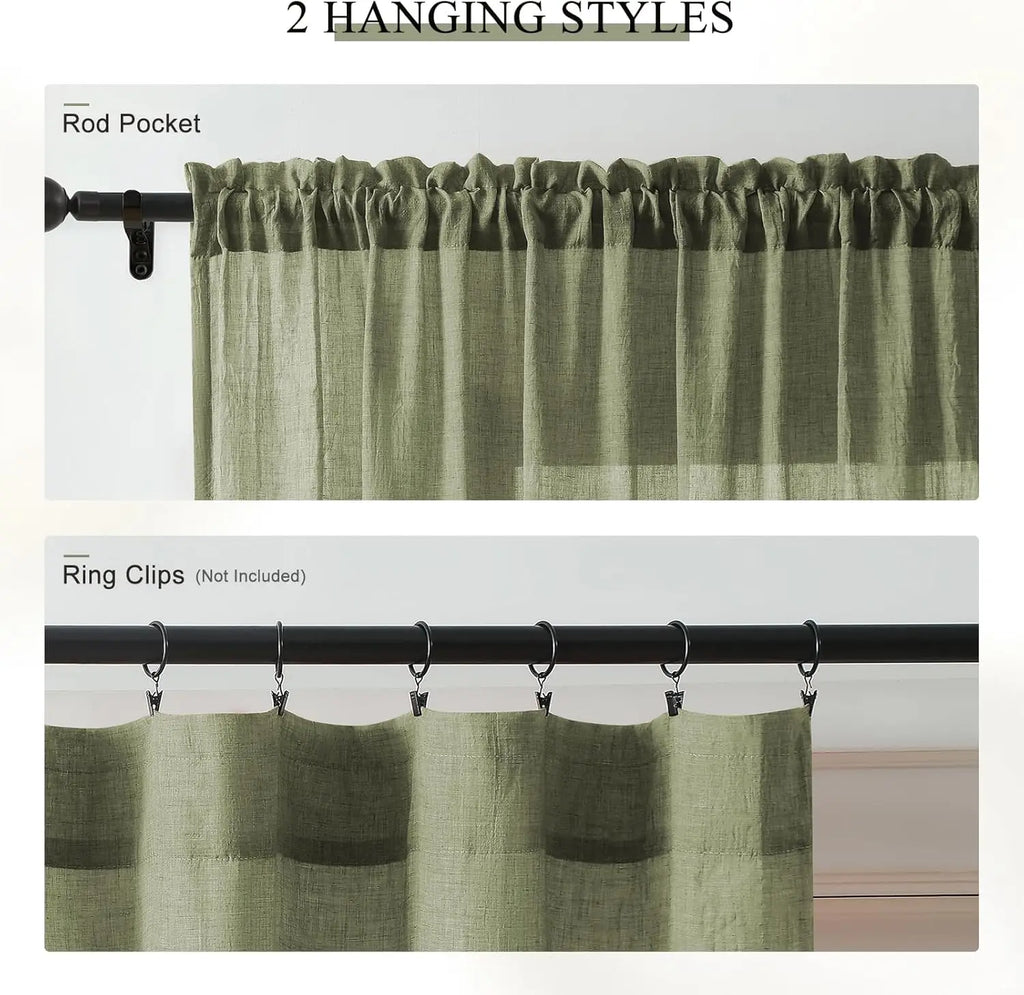 SAGE GREEN SHEER CURTAINS - Crinkled Voile Panel - Soft Light, Natural Calm