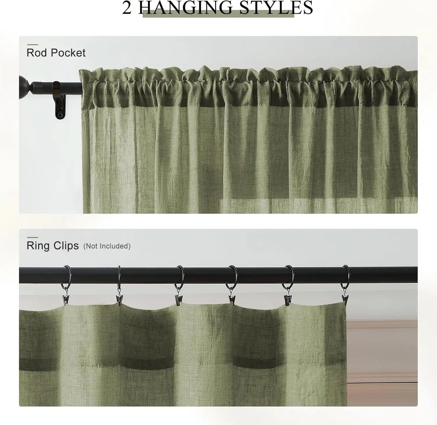 SAGE GREEN SHEER CURTAINS - Crinkled Voile Panel - Soft Light, Natural Calm