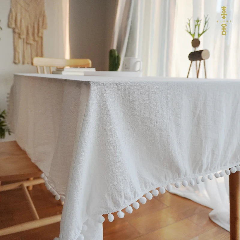 TASSEL COTTON TABLECLOTH - Washable Rectangle - Warm Gatherings
