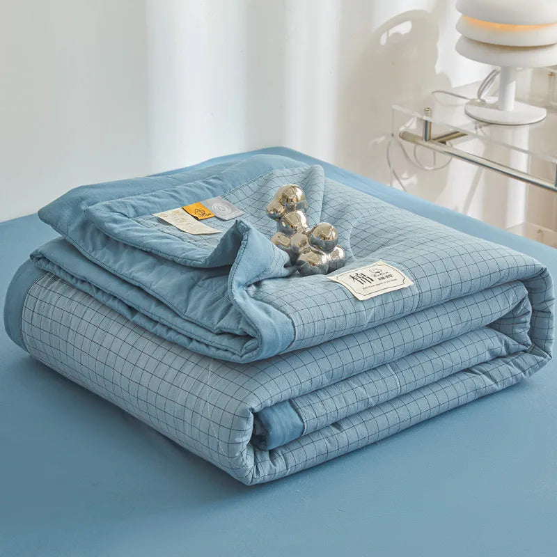 WASHED COTTON SUMMER QUILT - Long-Staple Fill, Plaid Stitch - Cool Nights