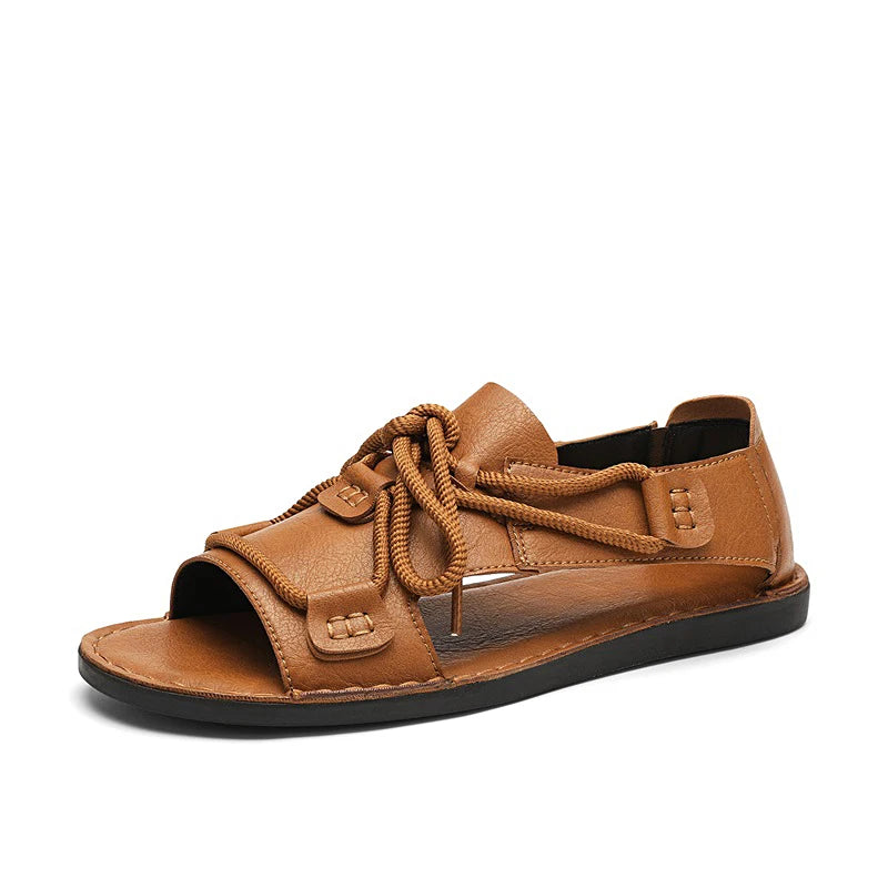 Sandals Summer Fashion Leather Comfortable Flat Roman Sandals Soft Quick Drying 2026 New Outdoor Casual Beach Shoes Man