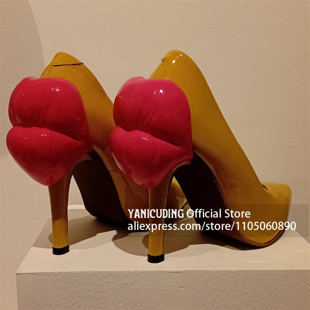 KISS KILLER - Lip Pumps - White Patent With Red Lips Heel