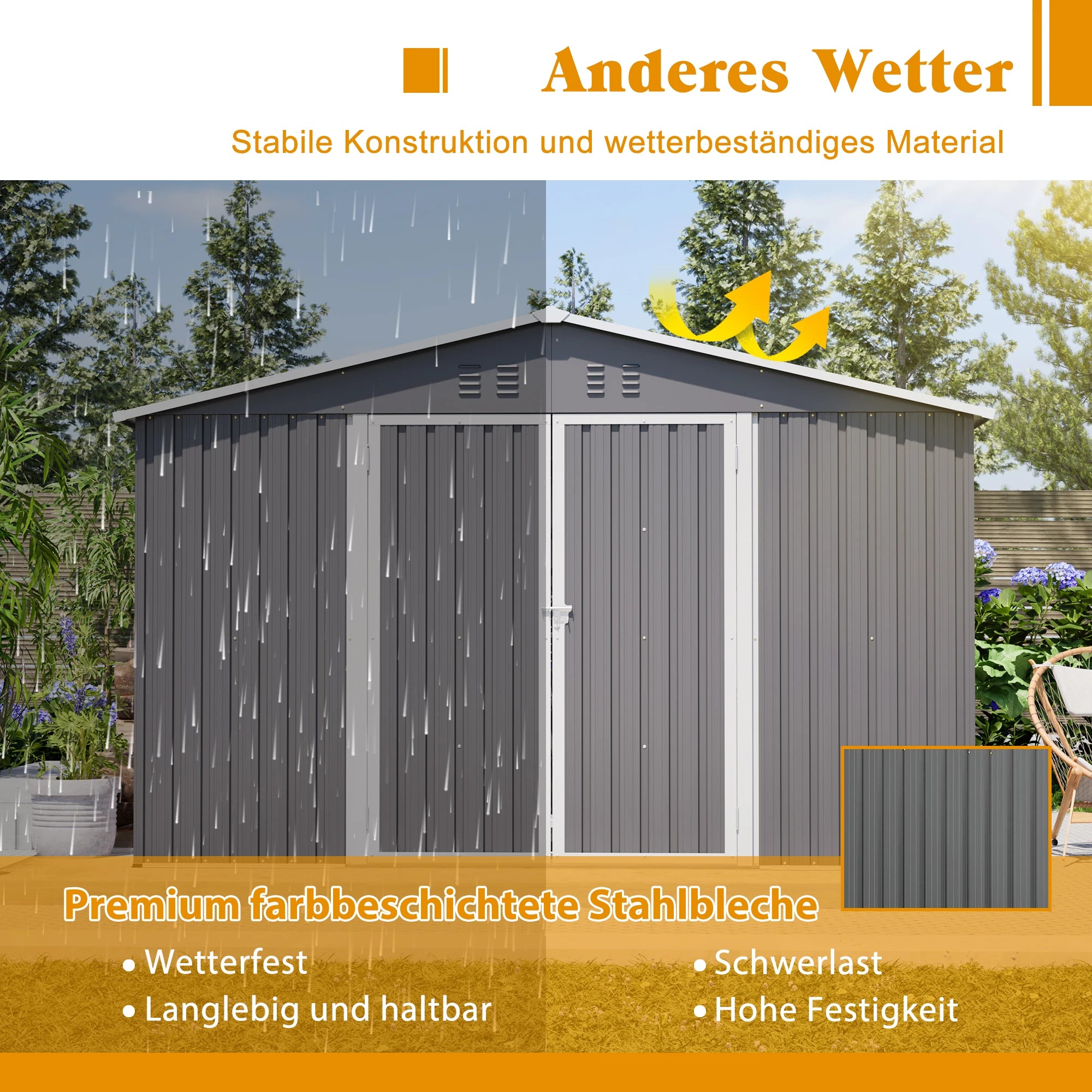 GARDEN STORAGE SHED - 289 × 239 × 191 cm - Reinforced Weatherproof Steel
