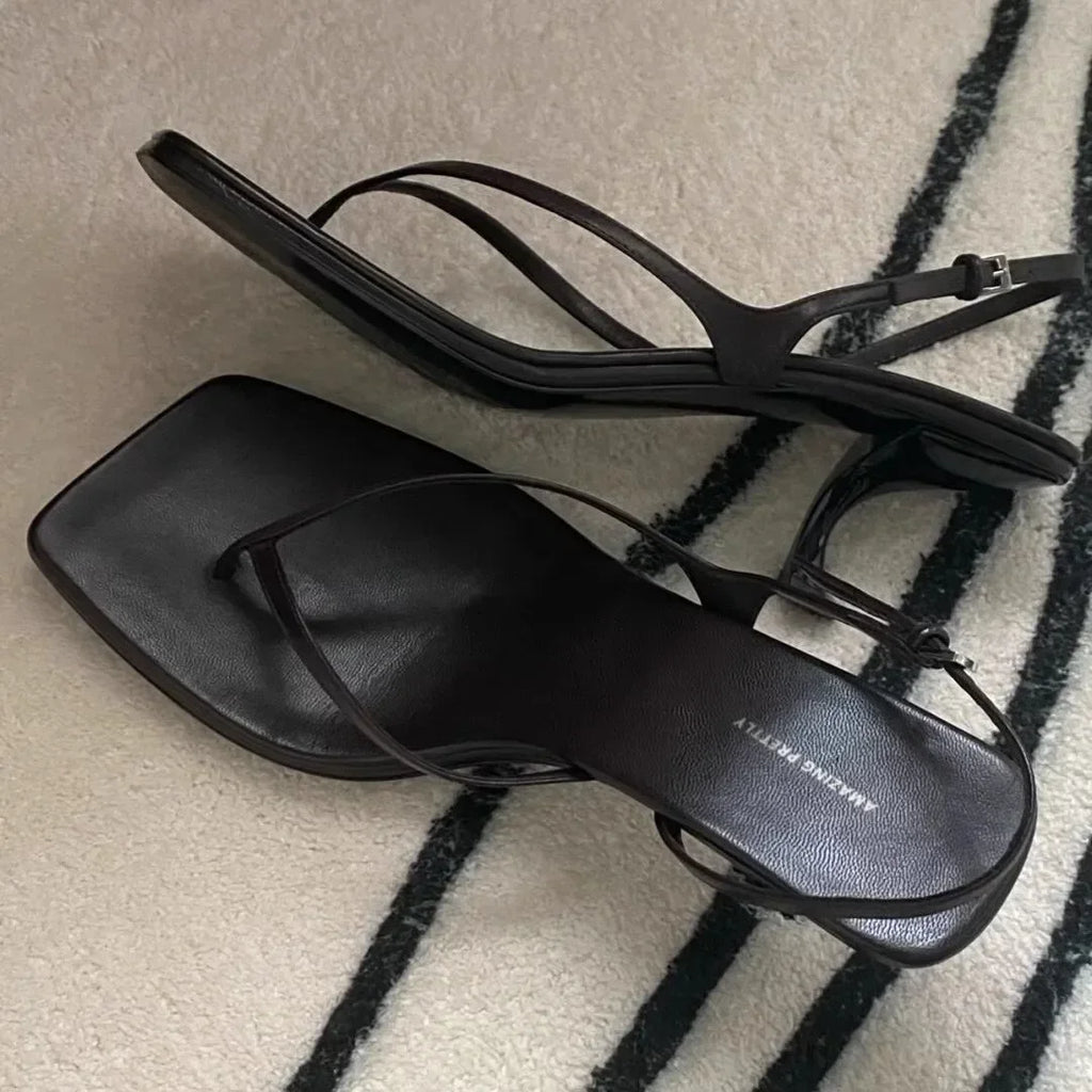 Retro Square Toe Clip Toe Sandals Kitten Heel Back Strap Brown Solid Concise French Style Sexy Fashion Women's Shoes Summer Casual