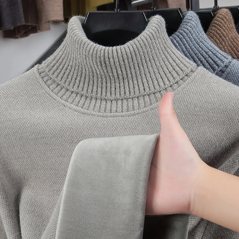 FLEECE TURTLENECK - Men's High Neck Fleece-Lined Knit Sweater - 5 Colors, M–4XL
