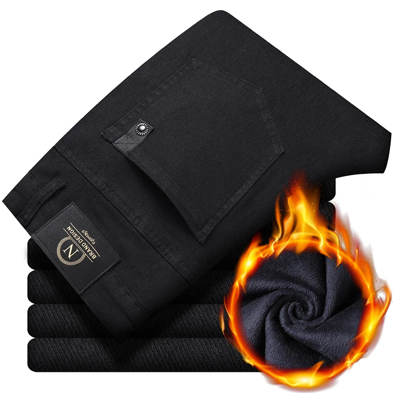VELVET EDGE - Men's Fleece-Lined Slim Straight Trousers - Business Casual Winter Pants