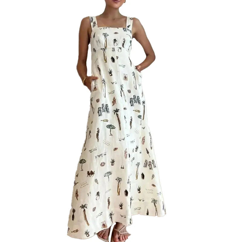 2026Spring new women's clothing Cross-border European and American dresses Fashionable and sexy printed strap long dress