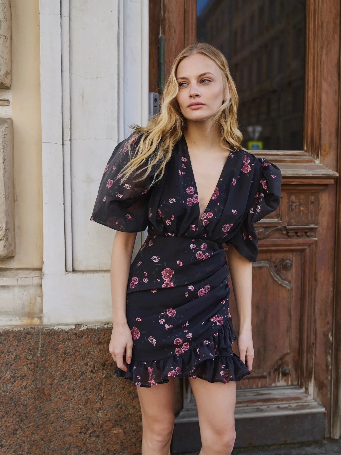 Fashion Printed Short Puff Sleeve Women's Summer Dress Y2k Sexy V-neck Layered Ruffle Hem Corset Skirt Vestidos 2026 Outfit New