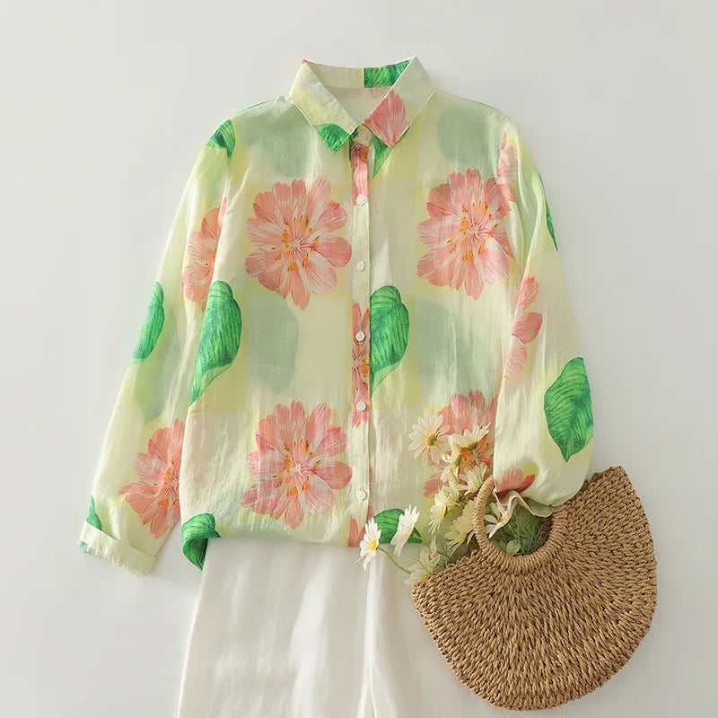 PRINTED LOOSE BLOUSE - Polo Neck, Full Sleeve, 15 Colors - Soft Season