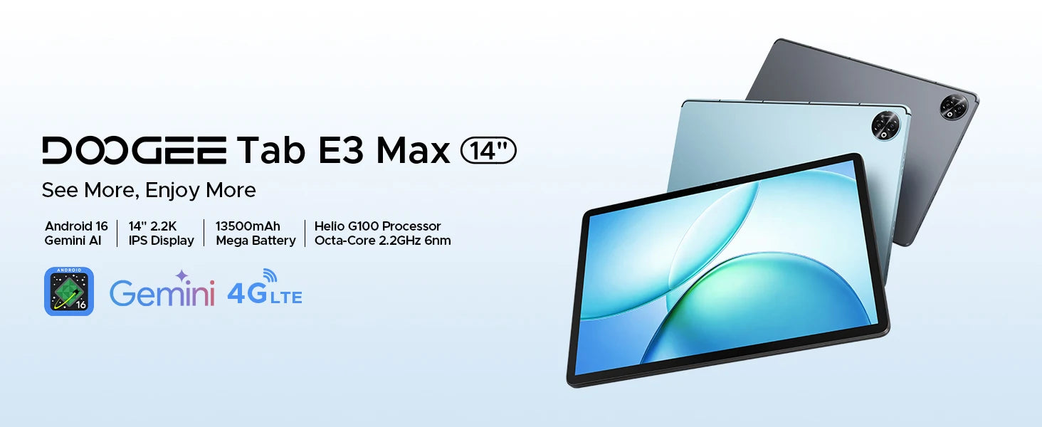 DOOGEE Tab E3 Max 14" 2.2K - Helio G100, 48GB+256GB, 4G LTE