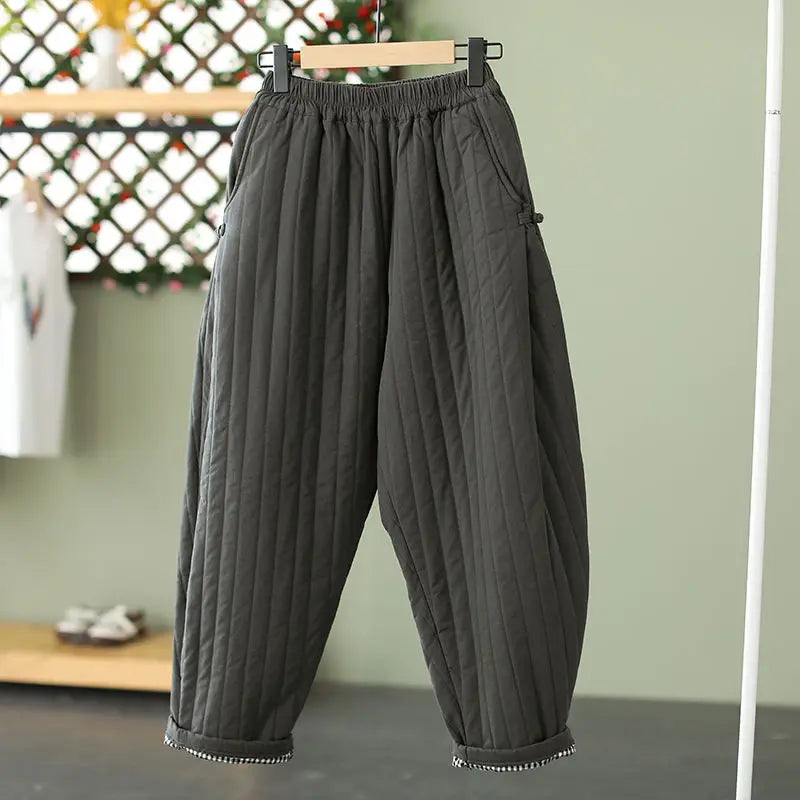 WARM COTTON WIDE LEG PANTS - Clip Fill, Elastic Waist - Cozy Layers