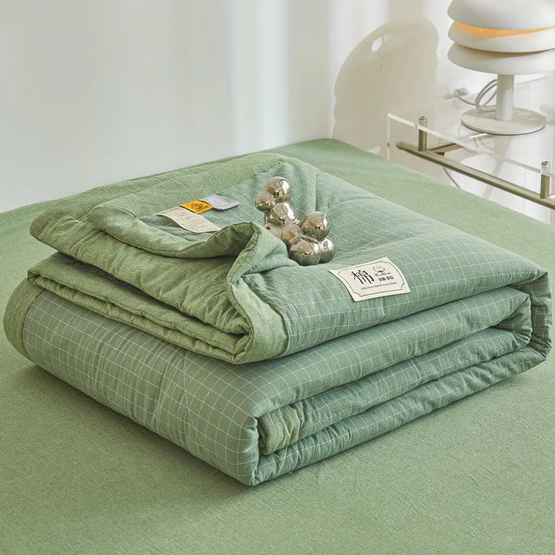 WASHED COTTON SUMMER QUILT - Long-Staple Fill, Plaid Stitch - Cool Nights