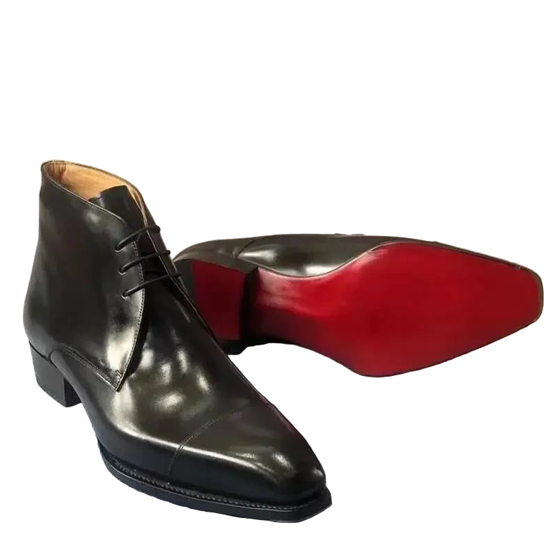 Classic Business Ankle Boots - Red Sole Lace-Up Low Heel Brown Black