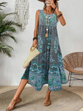 Summer print crew-neck sleeveless dress for women  suitable for casual or beach wear for holiday and long holiday
