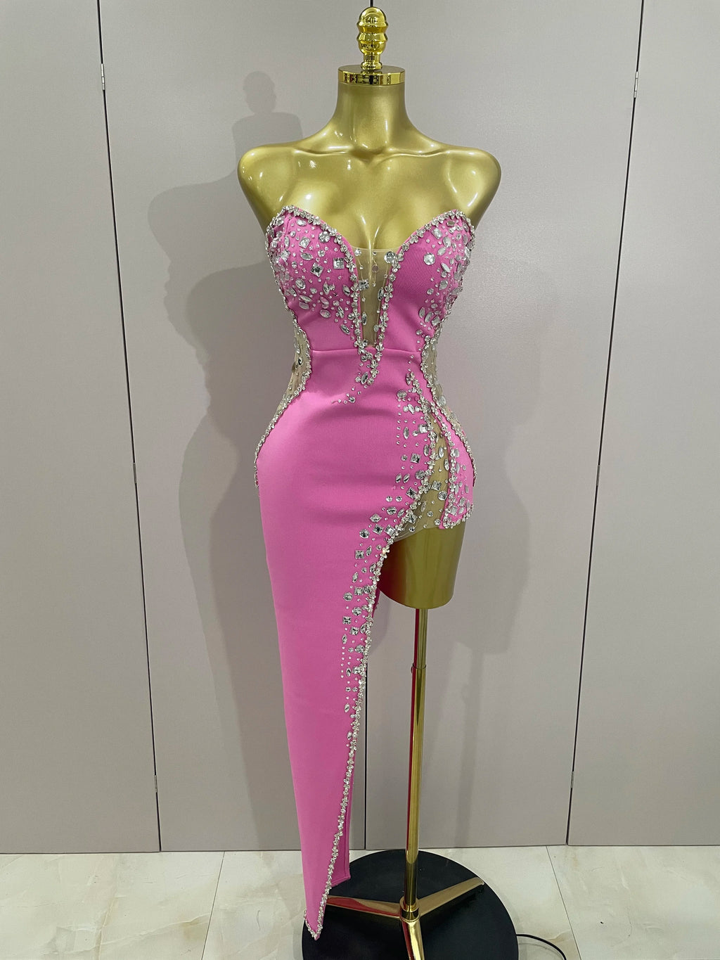 Newest High Quality Sexy Strapless Shining Rhinestones Bodycon Bandage Long Dress Women Fashion Celebrate Evening Party Vestido