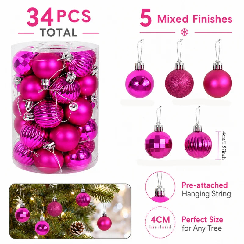Christmas Bauble Set - 34 Pieces - Six Festive Styles