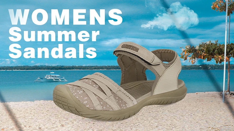 GRITION Women Sandals Casual Outdoor Shoes Closed Toe Flat Heels Elastic Fabric New Fashion 36-41 Ladies Trekking Hiking Sandals