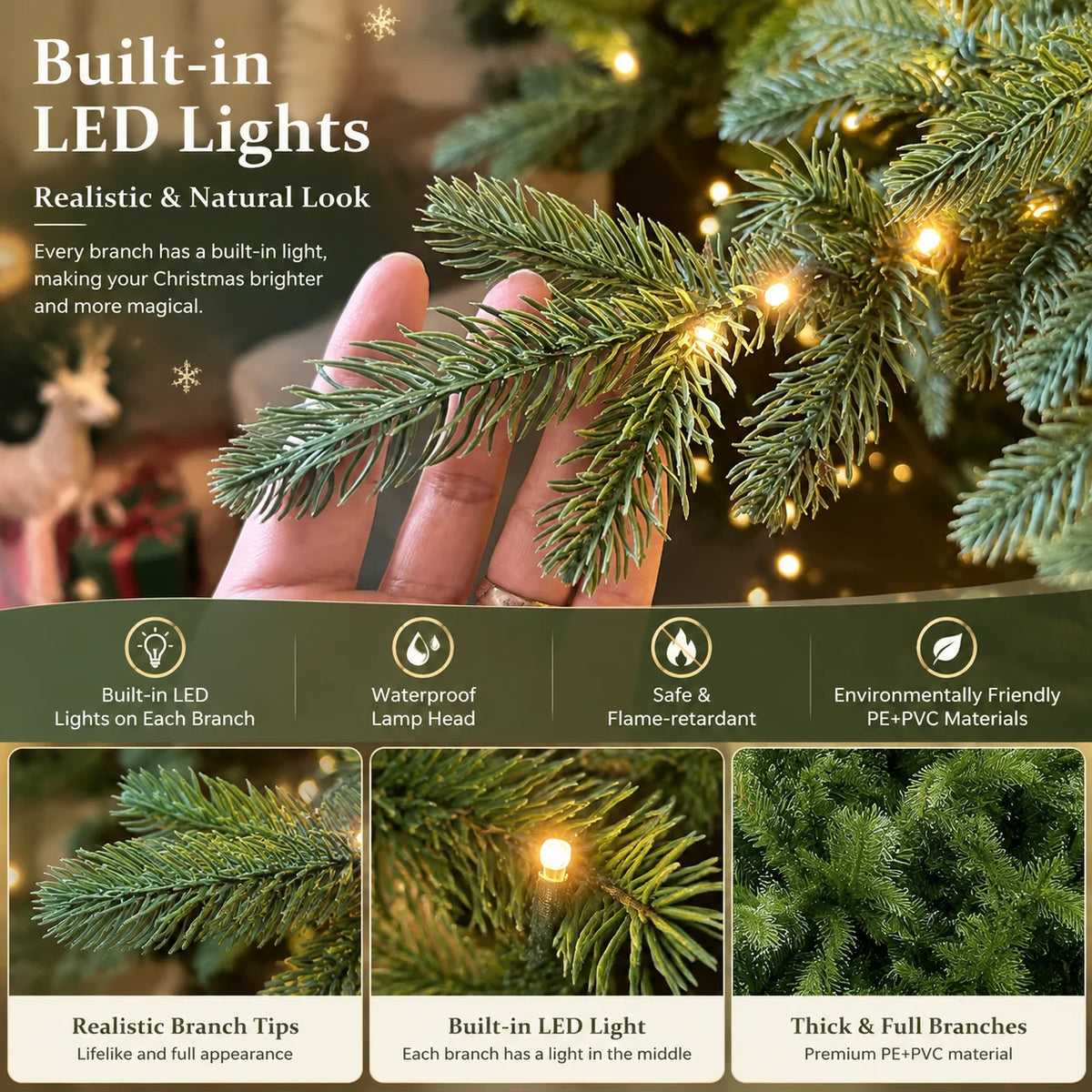 Artificial Christmas Tree & Light Sets - 1.2–2.1 m - Festive Glow