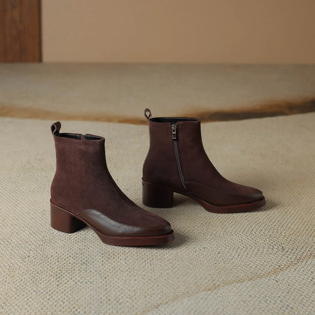 SUEDE LUXE - Women's Cow Suede Platform Ankle Boots - High Heel, Round Toe, Winter