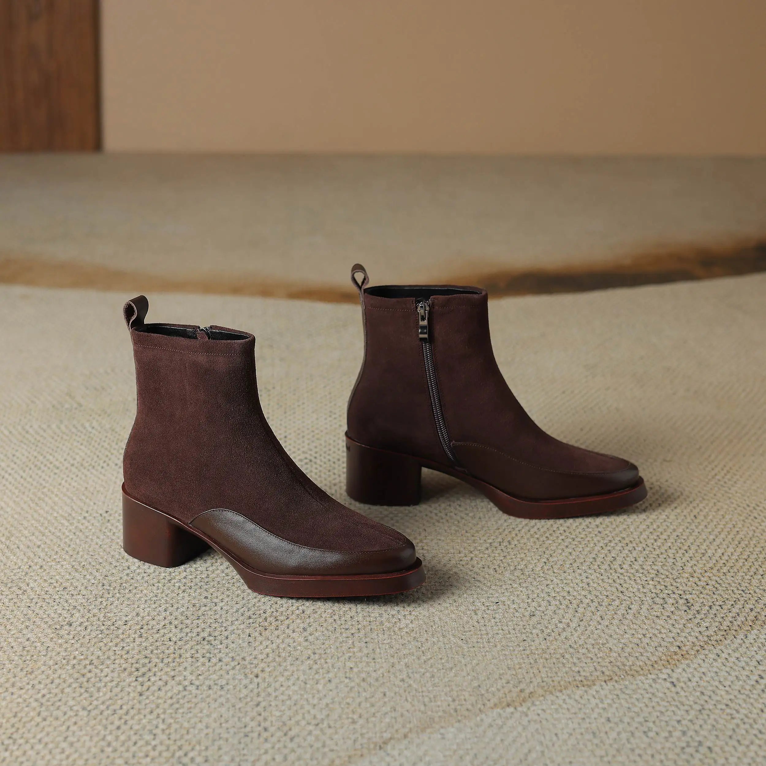 SUEDE LUXE - Women's Cow Suede Platform Ankle Boots - High Heel, Round Toe, Winter