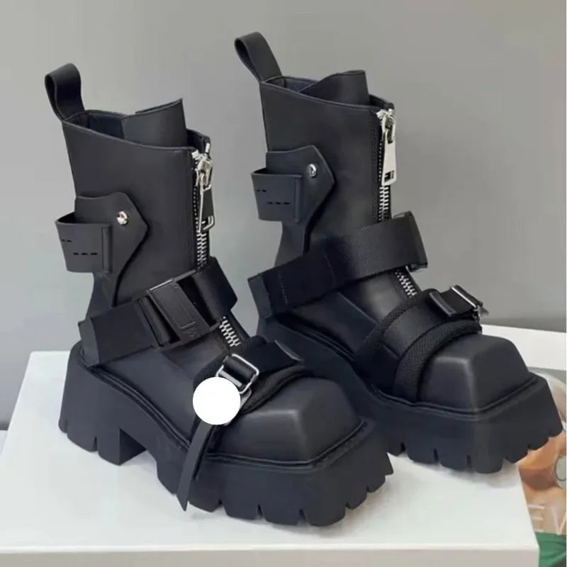 Square Toe Chelsea Motorcycle Boots – Super High Heel