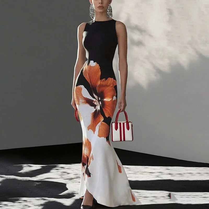 2026Spring new women's clothing European and American cross-border dresses Fashionable and elegant slim-fit waist-cinching print