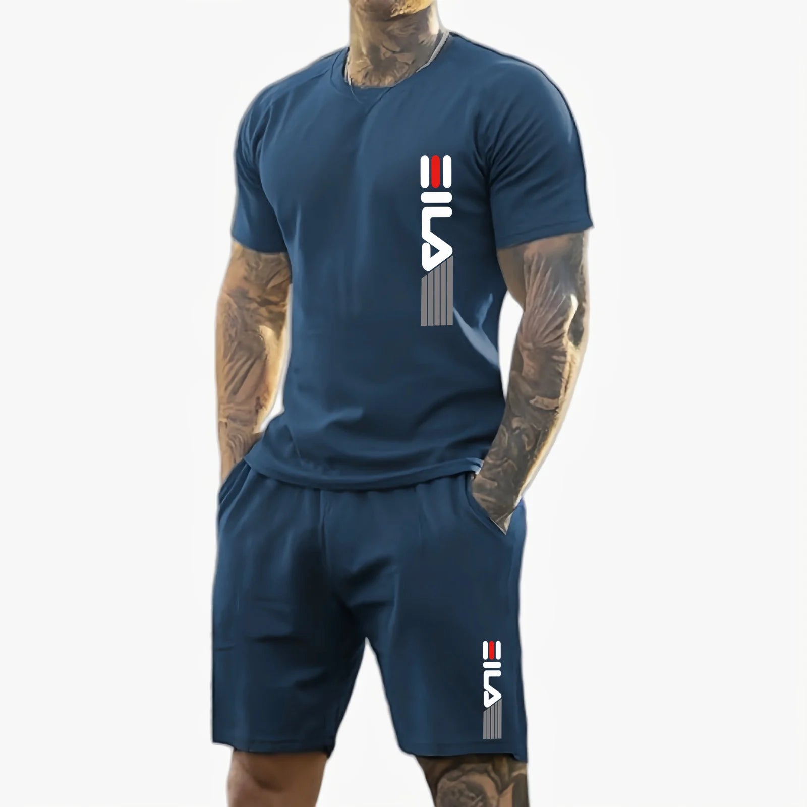 Men's 2025 Summer New Casual Sports Suit Fashion Breathable Outdoor Men's Short-Sleeved T-Shirt + Training Shorts Two-Piece Set