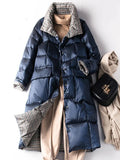 Plaid Double-Sided Down Coat – 85% Duck Down Long