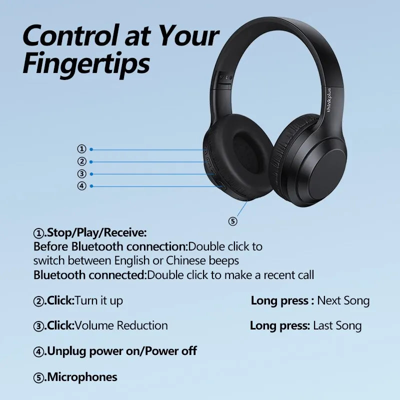 Lenovo TH10 Wireless Headphones Over-Ear Stereo Bluetooth Headset