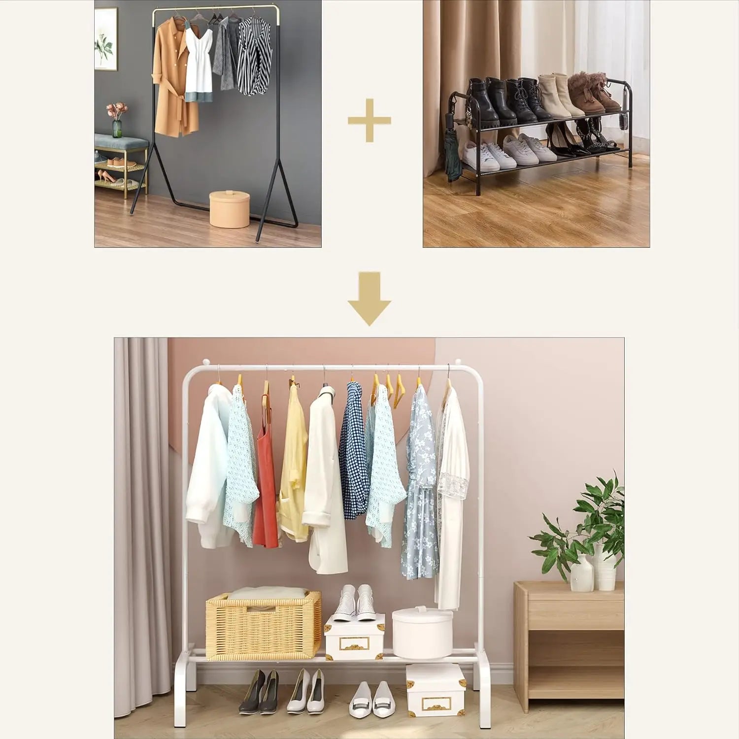 Metal Clothes Rack with Shoe Shelf