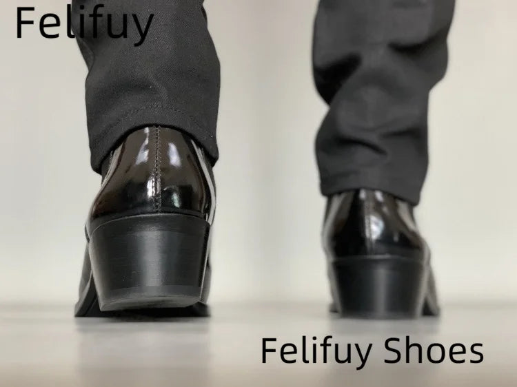 Men's Genuine Leather Chelsea Boots - Metal Square Toe Slip-On Motorcycle Ankle Boots