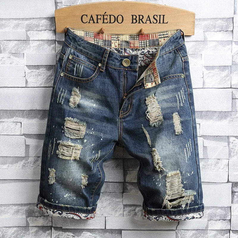 2026 Summer Men's Blue Ripped Jeans Shorts Fashion Casual Denim Shorts Asian Size 28-34 36 38 40 Men's Slacks, 2025 New